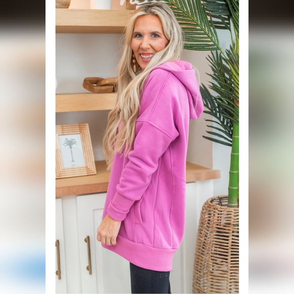 Salty Wave Purple Never Take Off Button Front Tunic Hoodie with Pockets- M - Picture 6 of 14